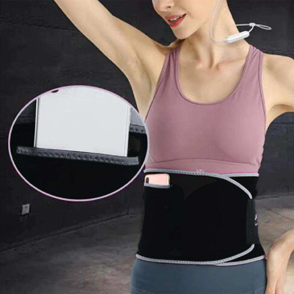 Cinta modeladora efeito sauna com porta-celular preta