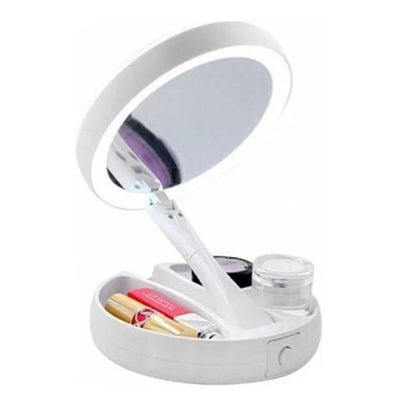 Espelho de maquiagem dobr�vel com luz LED e aumento de 10x
